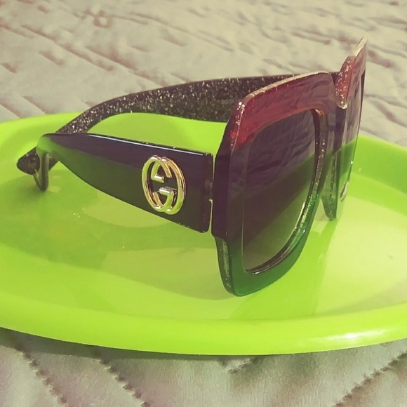 gucci glittered gradient oversized square sunglasses